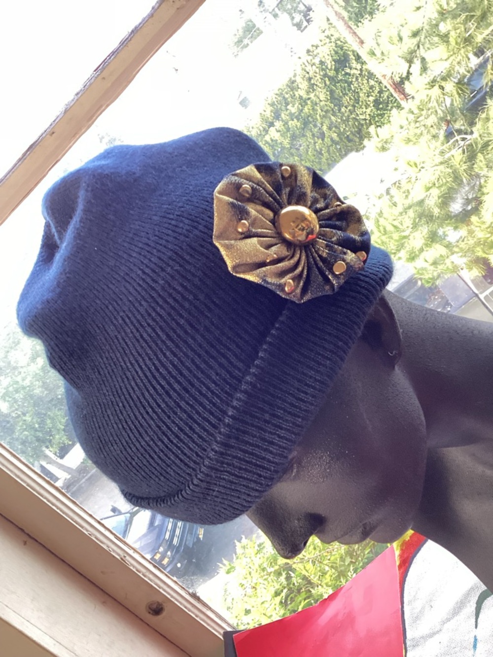 Navy bunnies cap with vintage flower